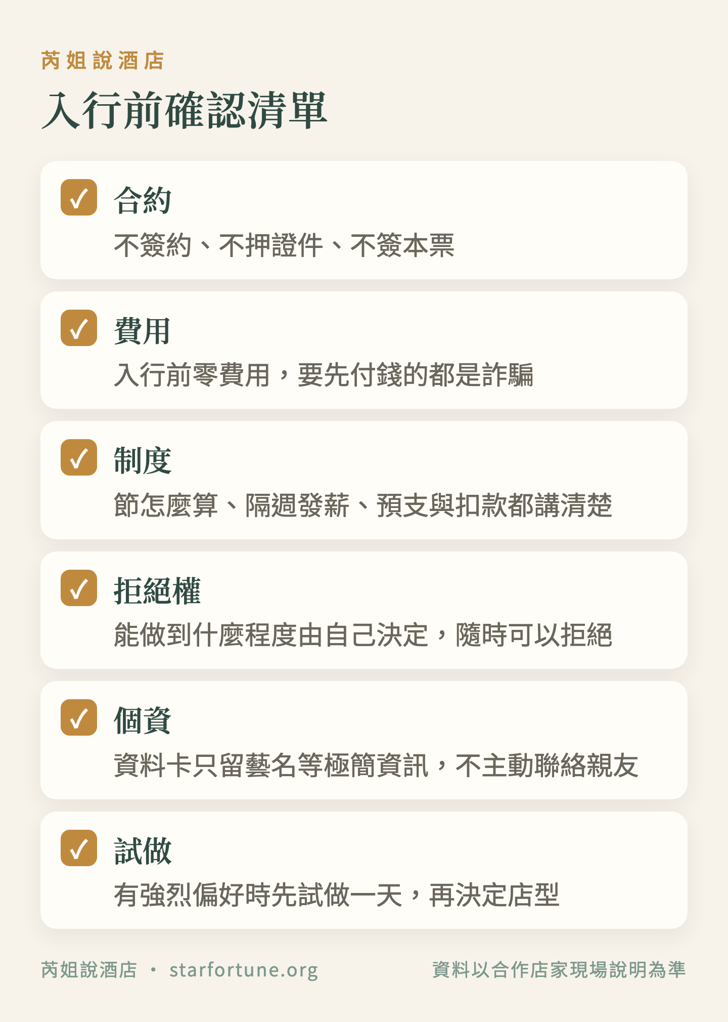 入行前確認清單