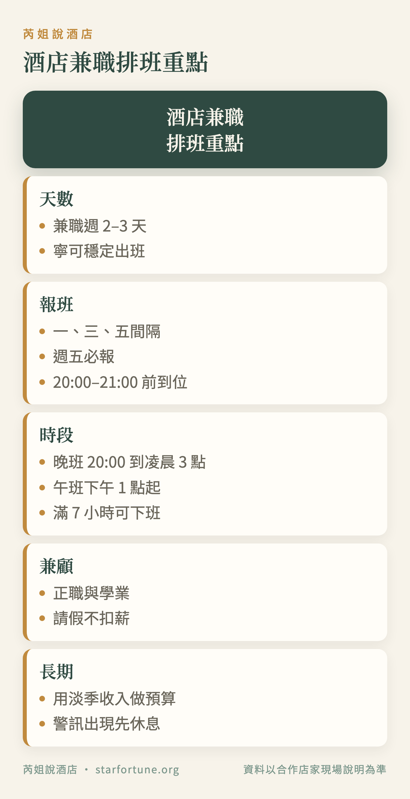 酒店兼職排班重點